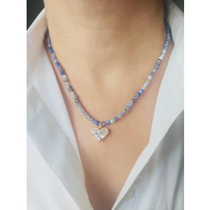 Devi Fashion Mavi Doğal Taş Kalp Kolye