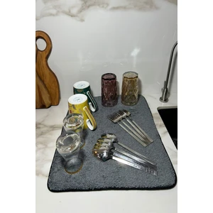 Fine Clean Çift Taraflı Koyu Gri Bulaşıklık Mikrofiber Bulaşık Kurulama Matı Altlığı Gri Desen 36*45CM