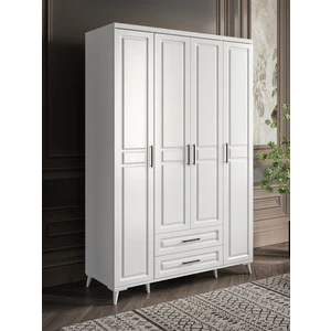 Ücretsiz Montaj - %100 MDF Gözde 4 Kapaklı Beyaz Gardırop - MDF Dolap - Elbise Dolabı