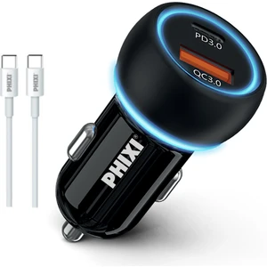 Oto Çakmaklık Şarjı Süper Hızlı 60W +Typc Pd 1 Metre Kablo Çift Çıkışlı Pd Araç Şarj Adaptörü