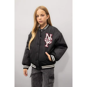 Kız Çocuk Su Geçirmez Kolej Yaka Çıtçıtlı Cepli Bomber Mont