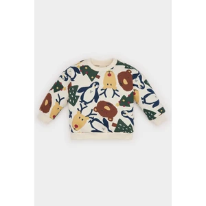 Erkek Bebek Bisiklet Yaka Yılbaşı Temalı Baskılı İçi Yumuşak Tüylü Sweatshirt D6728A524WN