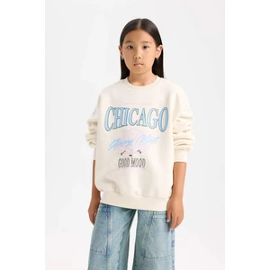 Kız Çocuk Relax Fit Bisiklet Yaka Baskılı Sweatshirt D7046A824WN