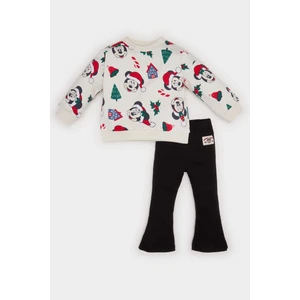 Kız Bebek Yılbaşı Temalı 2'li Takım Disney Mickey & Minnie Bisiklet Yaka Sweatshirt İspanyol Paça Alt D6239A524WN