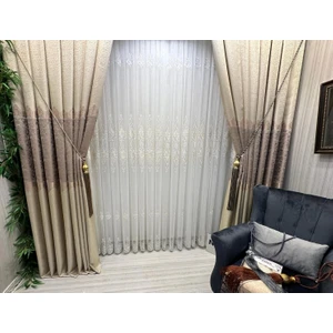 Nivemes Home Harbiye Gold Detaylı 1/3 Sık Pileli Tül Perde Apm