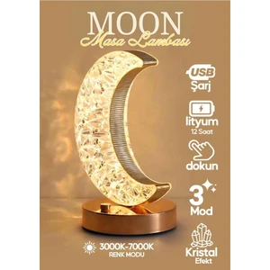 Dekoratif Ay Işığı Hilal Masa Lambası Crystal Moon USB Şarjlı 3 Modlu Ambiyans LED Gece Lambası