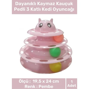 Özel Üretim Dayanıklı Kaymaz Kauçuk Pedli 3 Toplu Eğlenceli 3 Katlı Kedi Oyuncağı 19,5 x 24cm