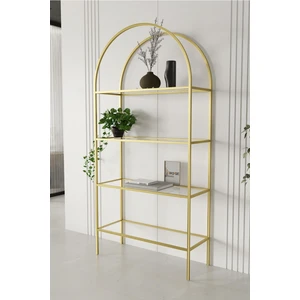 Metal Gövdeli Kitaplık Temperli Şeffaf Cam Raflı Altın Renk Modern Tasarım 172x80x30 cm