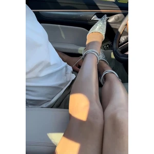 Trendy Anka Lady Gümüş Nude Kristal Taşlı Cam Kırığı Şeffaf 8 cm Şeffaf Kadeh Topuklu Düğün Nişan Abiye Ayakkabı