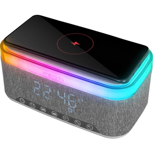 Md-W8 1200MAH 10W Gri Bluetooth-Usb-Kablosuz Şarj Rgb-Gece Lambası Özellikli Alarmlı Saat Speaker