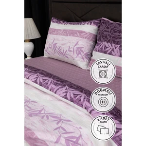 Natura Lastikli Çarşaflı Çift Kişilik Nevresim Takımı - Mürdüm