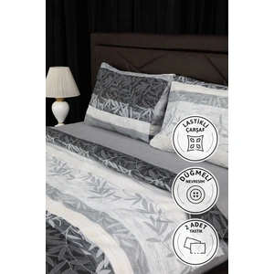 Natura Lastikli Çarşaflı Çift Kişilik Nevresim Takımı - Gri