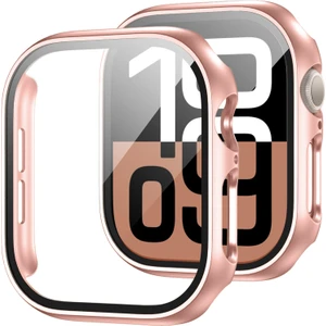 Kasa Koruyucu Kılıf, Apple Watch Series 10/11 42MM ile Uyumlu Ekran Koruyucu, Rose Gold
