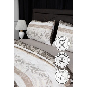 Natura Lastikli Çarşaflı Çift Kişilik Nevresim Takımı - Vizon