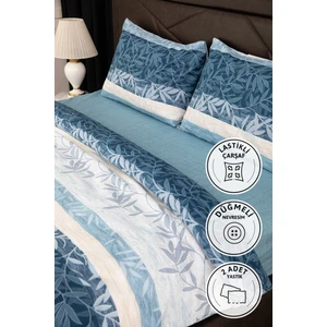 Natura Lastikli Çarşaflı Çift Kişilik Nevresim Takımı - Mavi