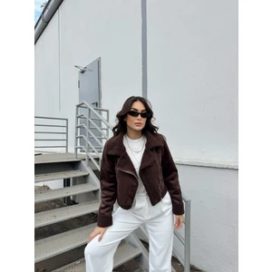 Sindi Moda Peluş Kaplama Süet Crop Kaban 6859