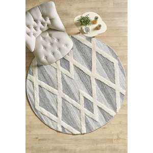 Anaska Home Boho Tasarımı Gri Oturma Odası Halısı Salon Halısı Yumuşak Dokulu Toz Vermez Kolay Bakım Yuvarlak