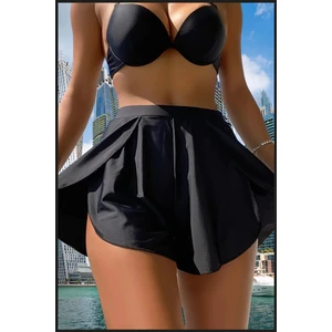 Miss Maral Kadın Siyah Deniz Havuz Şortu Etek Görünümlü Yırtmaçlı Şık Model Summer Beach Short HB11100