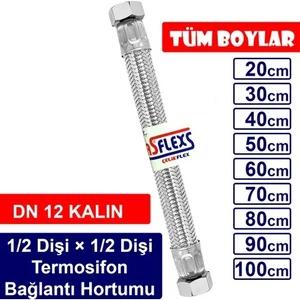 (DN12 Kalın) 1/2 (Dişi) × 1/2 (Dişi) Paslanmaz Çelik Kalın Flex Hortum Termosifon Bağlantı Hortumu