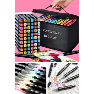 Biton Toptan 80'li Çift Tatraflı Marker Kalem Seti Standlı Resim Mimari ve Grafik Tasarım Kalemi