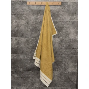 Hardal Ucu Çizgili Banyo Havlusu - Ipliği Boyalı & Yüksek Su Emici -  Pamuk - 90 x 150 cm