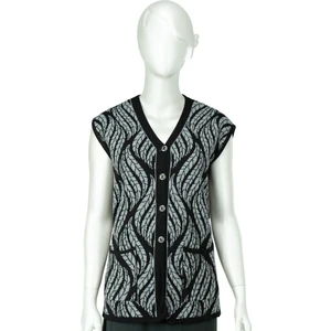 Kadın Kışlık Yünlü Örme Anne Yelek V Yaka Kırlangıç Motifli Çift Cepli Düğmeli Tam Kalıp