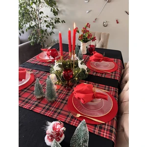 Yılbaşı Kırmızı Ekoseli Runner Noel Yeniyıl CHRISTMAS43X135CM