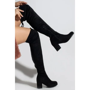 Trendy Anka Çorap Çizme, Diz Üstü Çizme Siyah Süet Topuklu Streç ve Esnek Çizme 41/42/43/ Numara