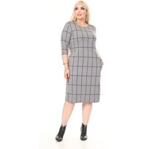 Çift Cepli Kışlık Büyük Beden Esnek Desenli Elbise 30A-2615