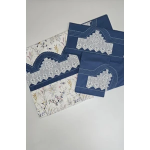 Zesa Home El Işi Dantelli, Bordürlü ve Desenli Nevresim Takımı-Indigo