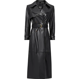 Jenny Kadın Siyah Kruvaze Yaka Deri Pardesü 23WGE51681M