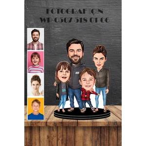 Kişiye Özel 4 Kişilik Aile Figürlü 3D Ahşap Biblo,Sevgiliye