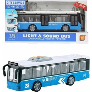 Sem Oyuncak Oyuncak Otobüs Sürtmeli Sesli Işıklı Tek Katlı Otobüs 1:16 27 cm Mavi