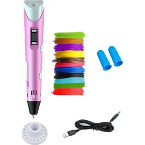 ORH MARKET 3D Kalem USB Kablolu Üç Boyutlu Yazıcı Kalem Printer-Pembe (20 Adet 5m Filament -100METRE-)