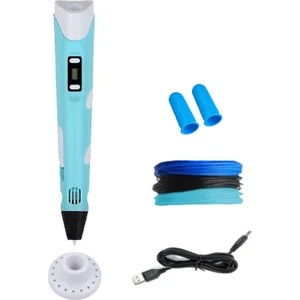 ORH MARKET 3D Kalem USB Kablolu Üç Boyutlu Yazıcı Kalem Printer-Mavi (3 Adet 3m Filament -9metre-)