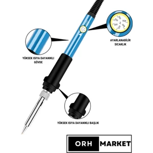 ORH Market 60W Yüksek Kalite Sıcaklık Ayarlanabilir Seramik Rezistörlü Kalem Havya Lehim Makinesi