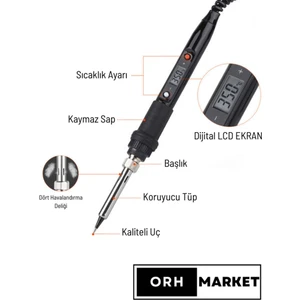 80W Yüksek Kalite Digital LCD Seramik Rezistörlü Kalem Havya Lehim Makinesi