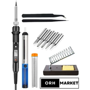 ORH MARKET 80W Yüksek Kalite Digital LCD Havya Lehim Makinesi,Lehim,Stand,5'li Uç,Cımbız ve Lehim Pompası Seti