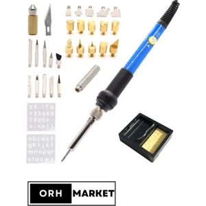 60W Ahşap Yakma Kalemi ve 30'lu Dağlama Uç Seti – Oyma, Lehimleme ve Sanatsal Tasarımlar için