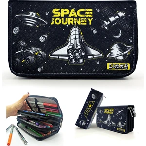 Kalem Kutusu Siyah Mekik Space Kawai Organizer Kalemkutu Vegan Deri Üç Bölmeli Kalemlik Siyah
