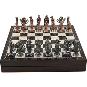 Gifthome Büyük Boy Metal Ingiliz Satranç Takımı Antik ve Ceviz Desenli Sandıklı Mdf TAHTASI(36X36X6 Cm.)