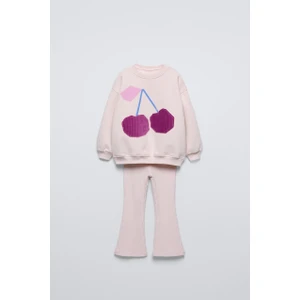 Kiraz Desenli Pamuklu Sweatshirt İspanyol Tayt Alt-Üst Takım Kız Çocuk