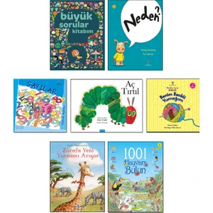 Yapı Kredi Yayınları – Büyük Sorular Kitabım + Neden? + Oyuncak Ayılarla Sayılar + Aç Tırtıl (Eric Carle) + Benim Renkli Yumağım + Zürafa Yeni Yuvasını Arıyor + 1001 Hayvanı Bulun /7li Çocuk Kitapları