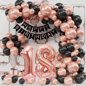 Happy Brithday Siyah Rose Renk 18 Yaş Rakamlı  Doğum Günü Parti  Kutlama Seti