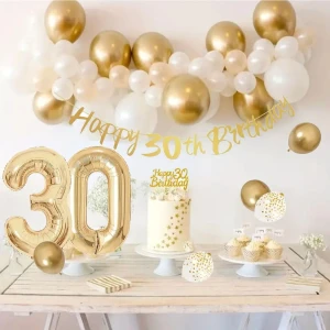 Happy Brithday 30 Yaş Rakamlı Gold&beyaz Mini Doğum Günü Mezunuiyet Özel Gün Parti  Kutlama Seti