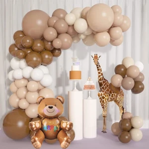 Ayıcıklı Kahverengi ve  Beyaz Balon Zinciri Doğum Günü Süsü