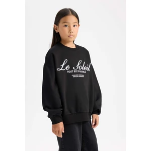 Kız Çocuk Oversize Geniş Kalıp Bisiklet Yaka Baskılı Sweatshirt D4381A824WN