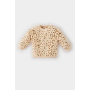 Kız Bebek Bisiklet Yaka Çiçek Desenli İçi Yumuşak Tüylü Sweatshirt D7186A524WN
