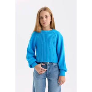 Kız Çocuk Standart Fit Bisiklet Yaka Kol Ucu Lastikli Triko Kazak C9555A824WN