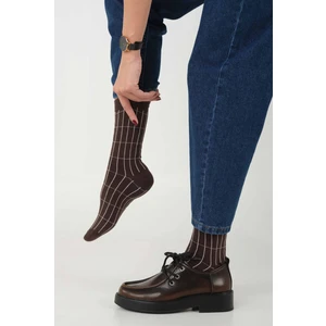 Grid Desen Soket Çorap Acı Kahve-Bej